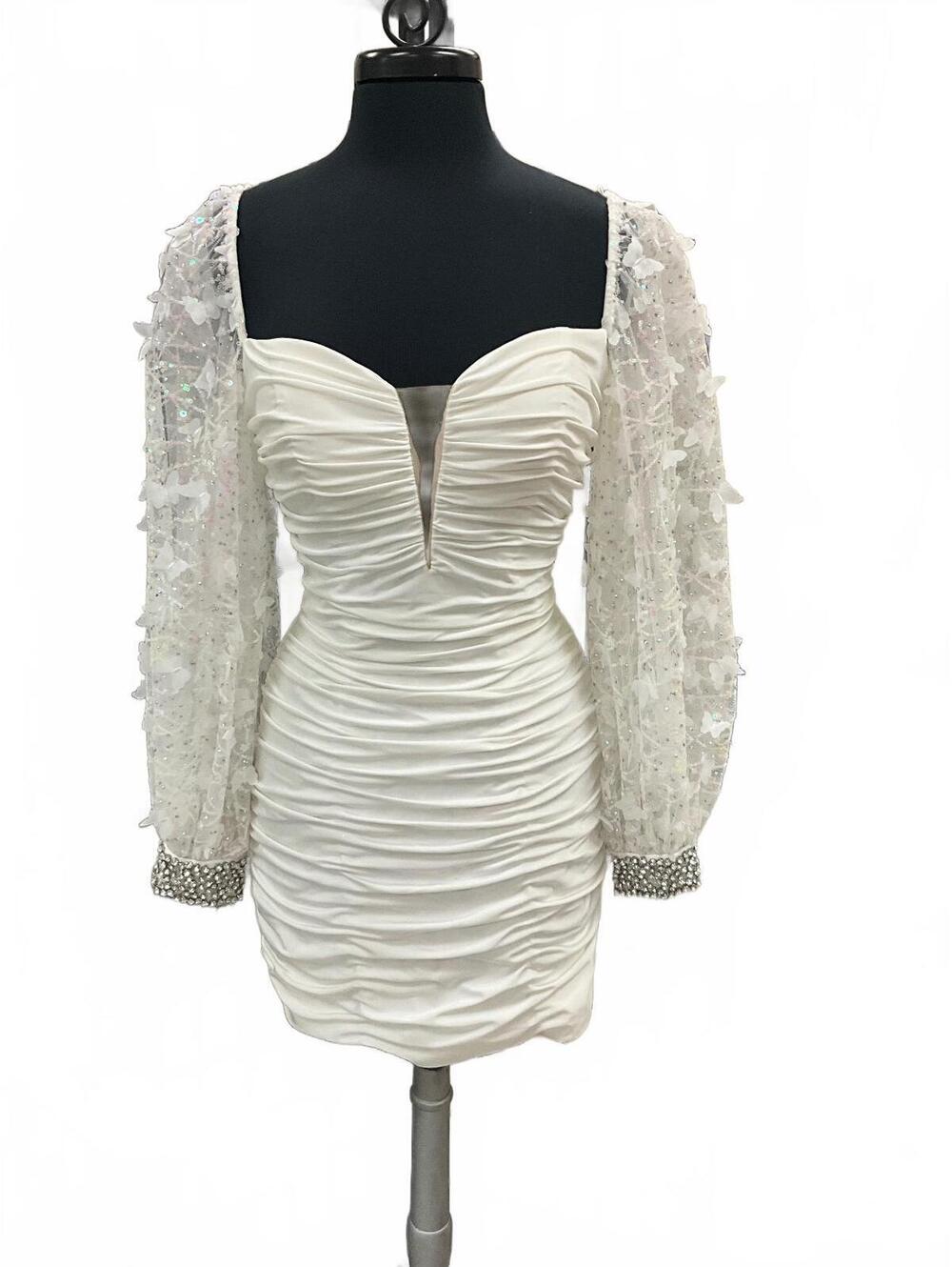 Rachel Allan Ruched Long Sleeve Formal Cocktail Dress